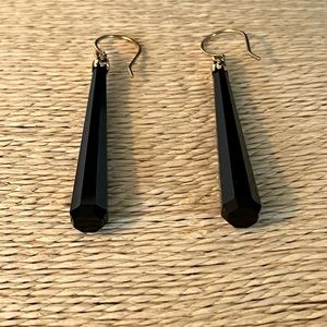 PRE-LOVED AUTHENTIC BLACK ONYX DIAMOND CUT & 14K YELLOW GOLD FISH HOOK EARRINGS